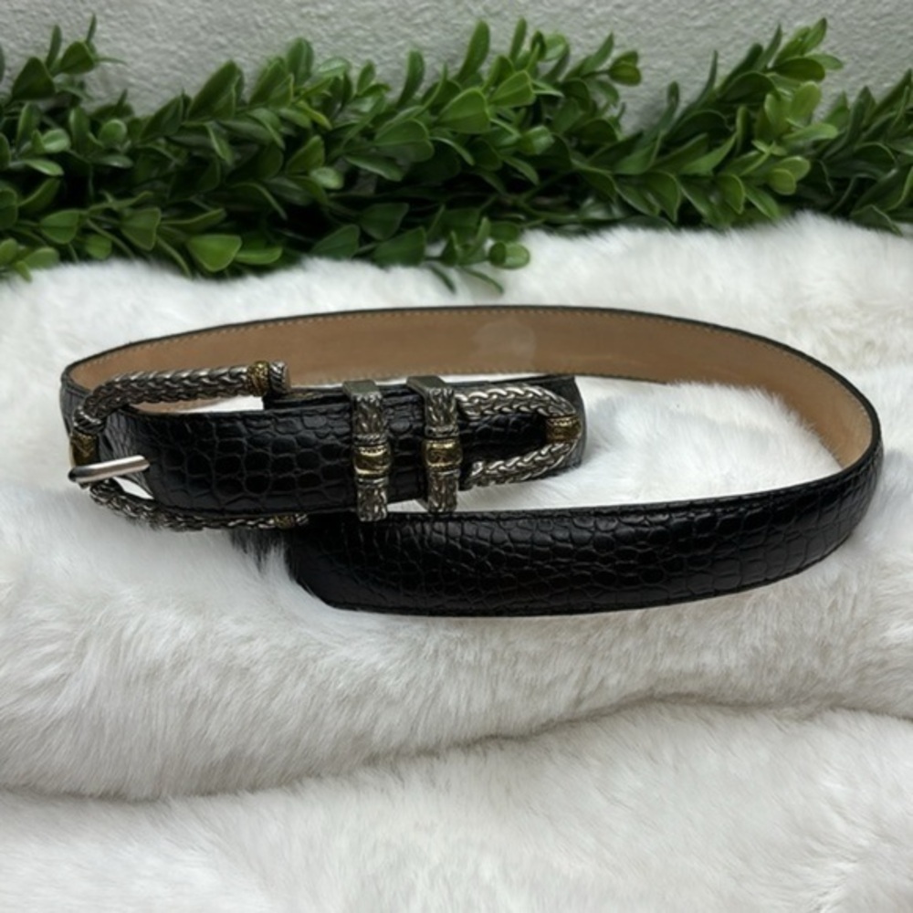 Brighton A3123 Black Crocodile Embossed Leather 7/8 in Buckle Belt Size 32